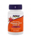 Витамин D-3, 5000 МЕ, 120 капсул, Now