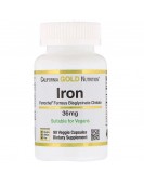 Iron, железо (биглицинат), 36 мг, 90 раст. капс. California Gold Nutrition