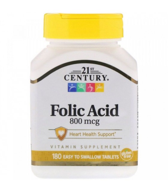 Folic Acid 800 mcg/ Фолиевая кислота 180 easy to swallow tablets, 21st CENTURY
