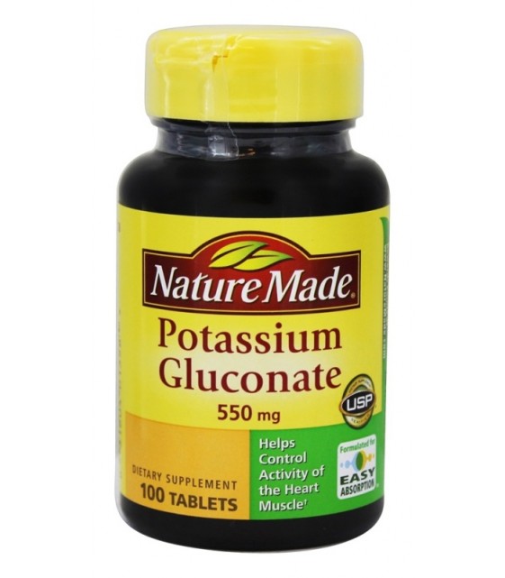 Potassium Gluconate, Калий 90 mg, 100 tabs, Nature Made