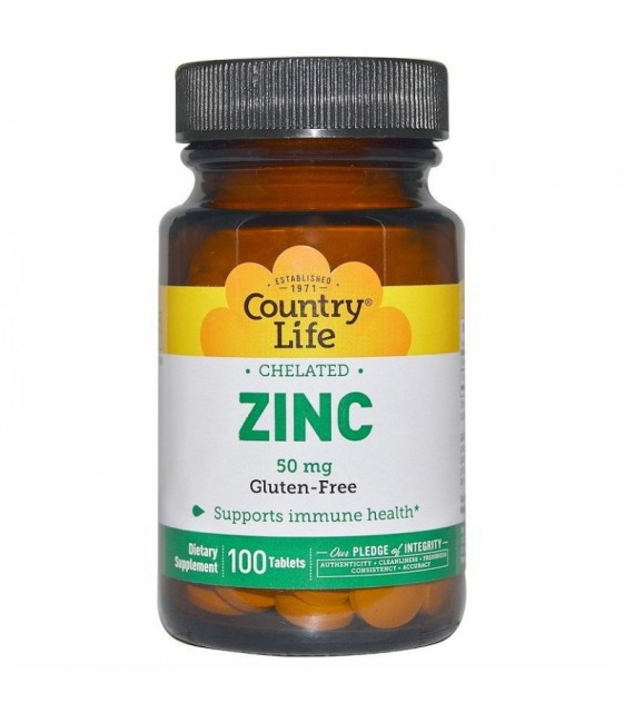 Chelated Zinc 50 мг 100 таблеток, Country Life